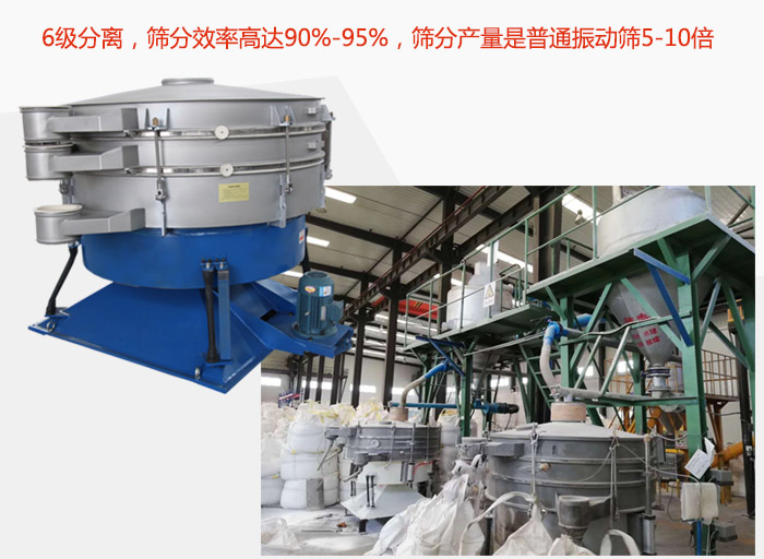搖擺篩采用6級(jí)分離，篩分效率高達(dá)90%-95%，篩分產(chǎn)量是普通振動(dòng)篩5-10倍