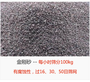 篩分金剛砂每小時100kg，有腐蝕性，過16、30、50目篩網